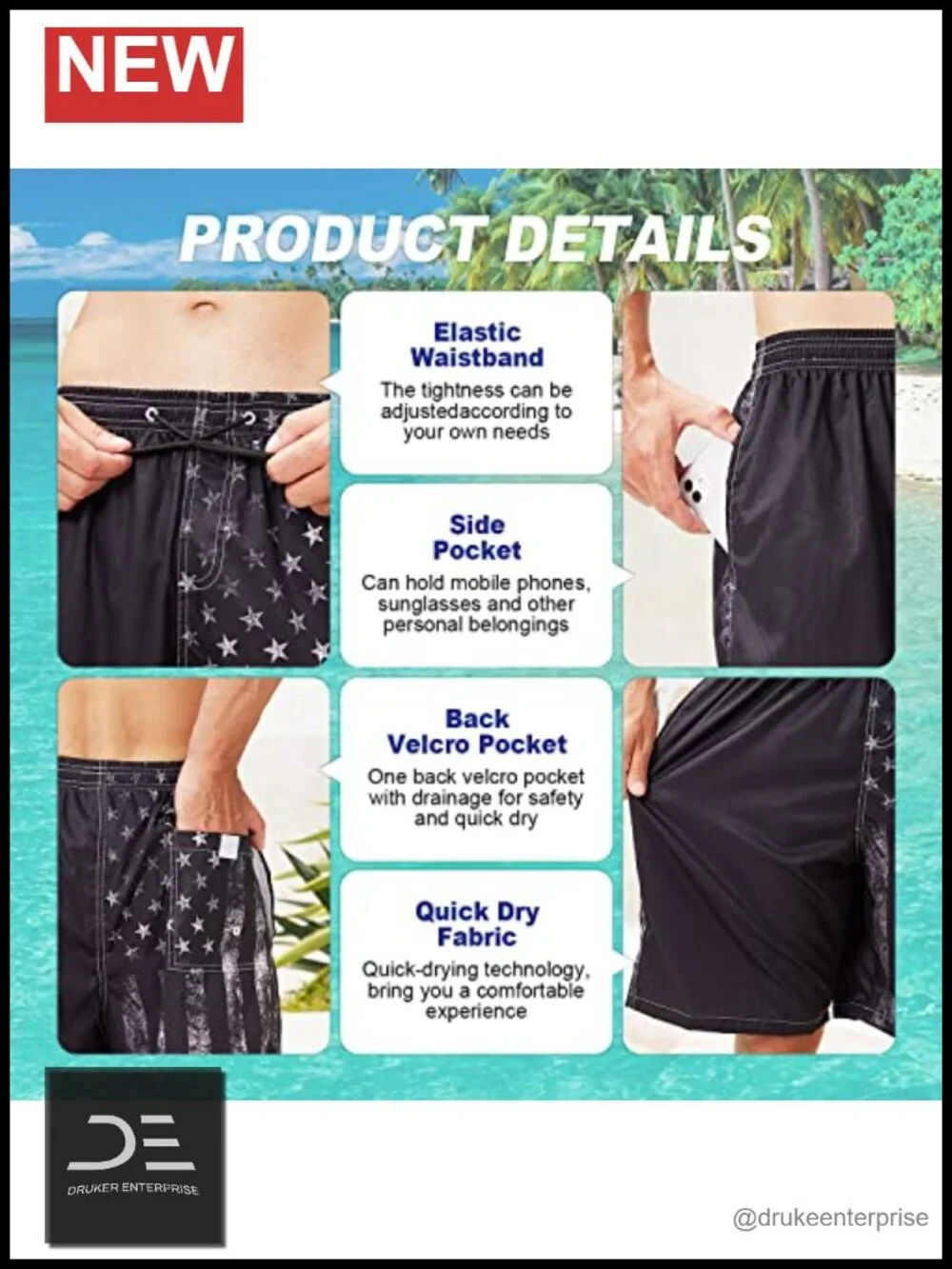 Quick Dry Board Shorts with Mesh Lining for Men